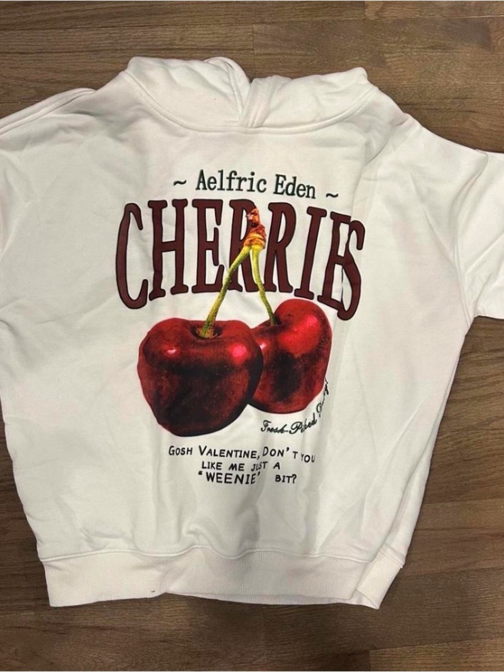 Aelfric Eden White Hoodie with Red Cherry Graphic
